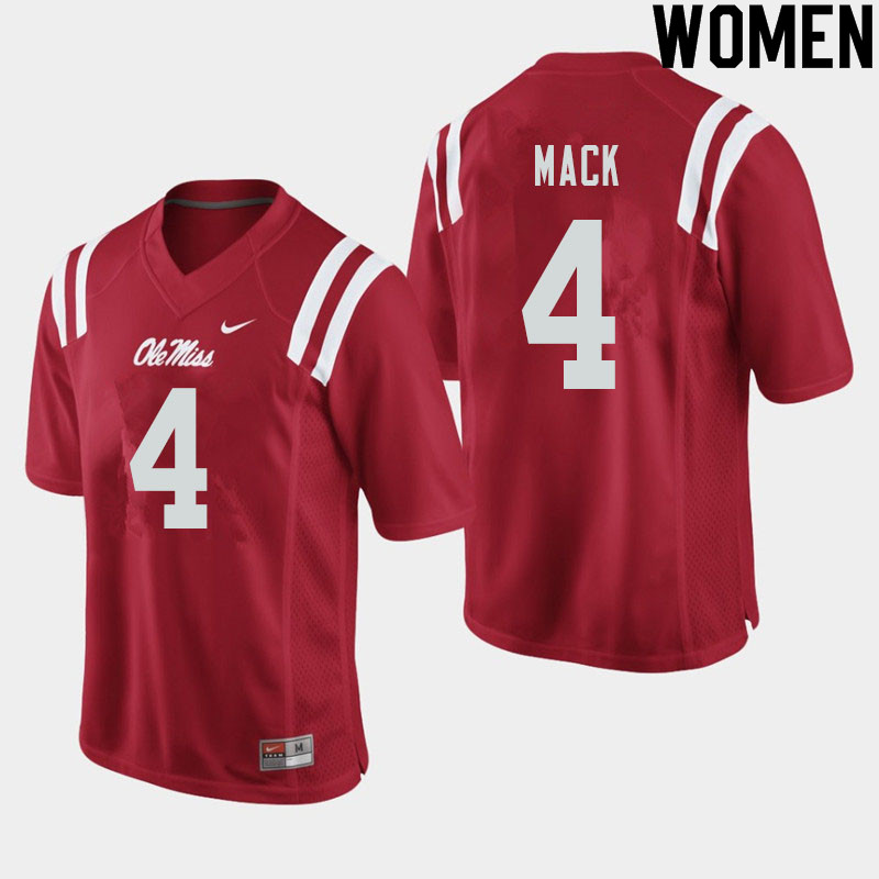 Brandon Mack Ole Miss Rebels NCAA Women's Red #4 Stitched Limited College Football Jersey YTQ2758XG